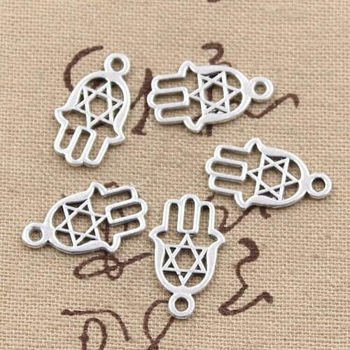 50pcs Charms Hamsa Palm Hand Star 20x12mm Antique Silver Color Plated Pendants Making DIY Handmade Tibetan Silver Color Jewelry