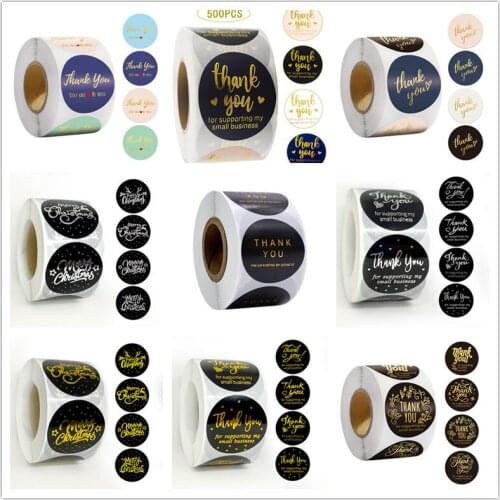 500pcs 1.5inch Gold/Silver Foil "Thank You" Bronzing Sticker Small Business Handmade Wedding Christmas Baking Decor Labels