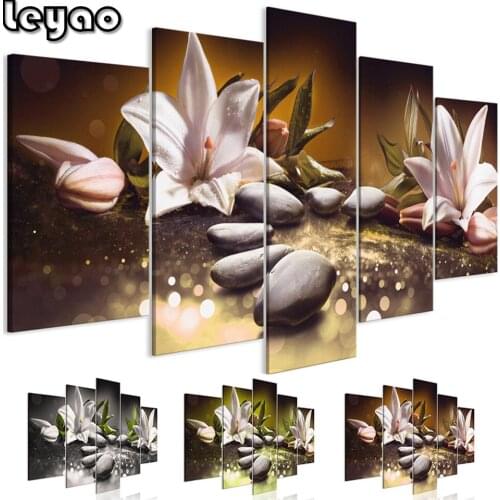 5d Diamond Painting Lilies Stones Wall Art 5 Panel Diamond Embroidery flower Gift Home Decor Picture Of Rhinestones Needlework