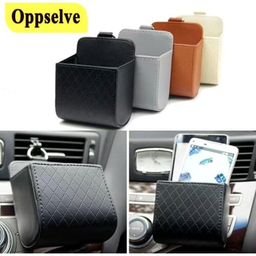 Car Storage Bag Organizer Air Vent PU Leather Car Mobile Phone Holder For iPhone 12 11 Huawei Samsung Xiaomi Redmi Note 9 Stand