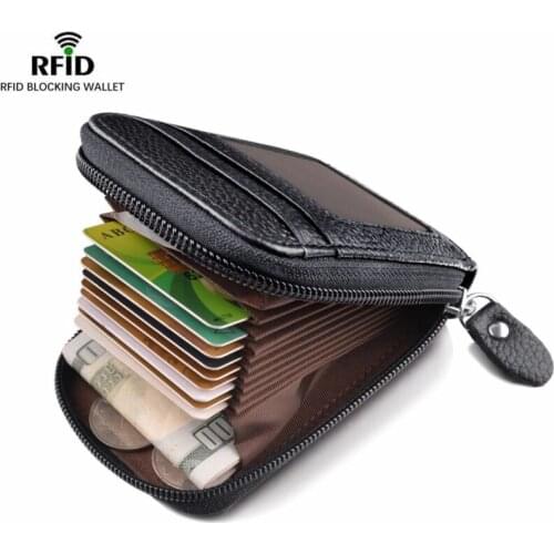 Business Mens Wallets Genuine Leather Credit Card Holder Luxury Wallet Slim Bifold Purses Blocking Zipper Pocket Thin Casual