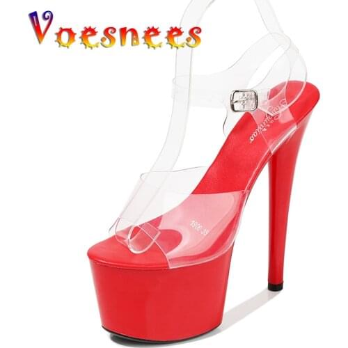 Voesnees Shoes Woman Walking Show High Heels Sandals Women Sexy Stripper Heels Clear Platforms large Size Fish Mouth Slippers