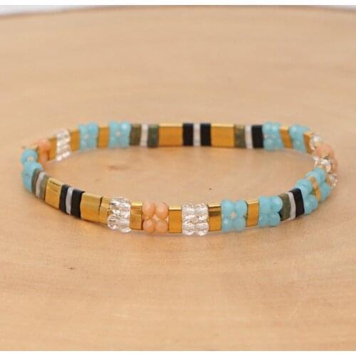 Tila Beads with Crystal Jewelry TIla Beads Woven Rainbow Stripes Beaded Small Bracelet Women Multi-layered Wear Bracelet