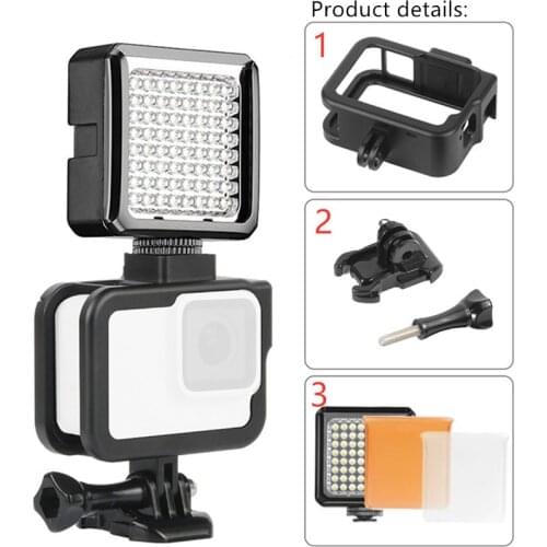 For Gopro Accessories Aluminium Housing Protect Frame Mount Action Camera 64 Led Lighting for Gopro Hero 8 Black