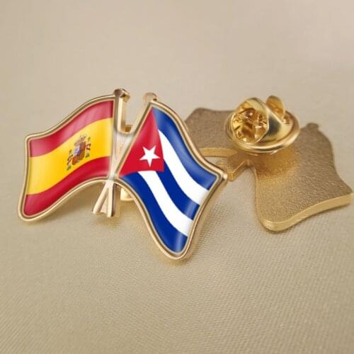 Spain and Cuba Crossed Double Friendship Flags Lapel Pins Brooch Badges