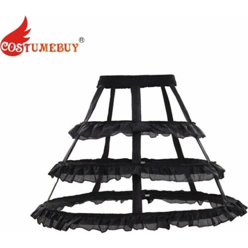 Costumebuy Lolita Short Petticoat Underskirt 55CM Length Waist Adjust 3 Layers Hoop Ruffle A Line Girl Wedding Casual Underdress