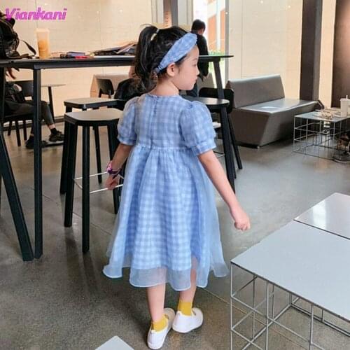 Kawaii Girls Fashion Plaid Dress 2021 Spring New Kids Korean Design Dresses Kids Dress for Girls Sweet Streetwear