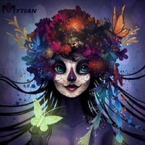 MYTIAN diy Diamond Painting Woman and Butterfly Flowers Diamond Embroidery Full Round Square Drill Cross Stitch Mosaic DecorGift