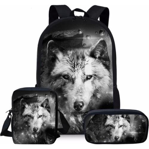 Cool Animal Wolf 3D Print School Bag Set for Primary Boys Girls High Student Backpack Kids Schoolbag Children Mochila Escolar