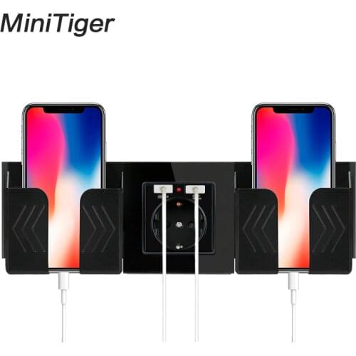 Minitiger Black Grey Wall Socket Phone Holder Smartphone Accessories Stand Support For Mobile Phone One / Two Phone Holder