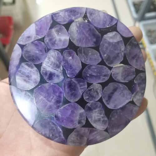 Natural Amethyst Pull Feldspar Coffee Coaster Healing Reiki Mineral Quartz Home Wedding Office