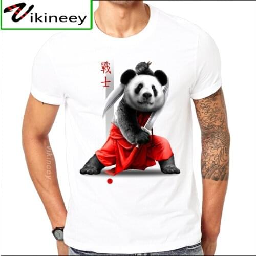 Newset Panda Armored Samurai printed men t-shirt cool Funny design Mens tee shirts Casual cute animal mens t shirts