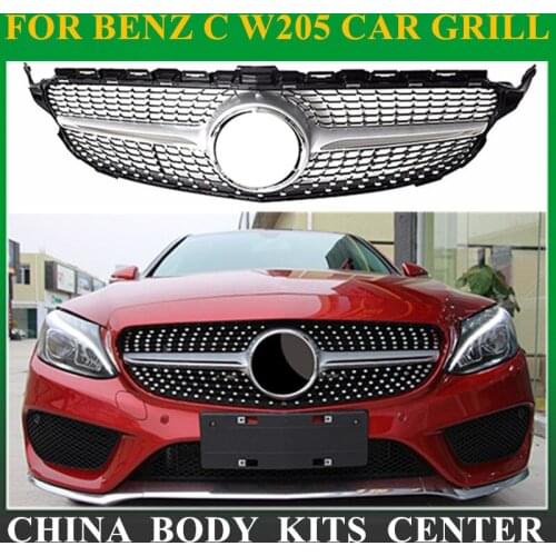 New C Class W205 Diamond Grille ABS Material For Mercedes C180 C200 C250 C350 C400 C450 C220 Sporty 2015 2016 Front Grill
