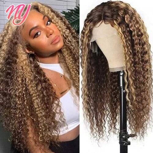 Highlight Wig Brazilian Deep Wave Frontal Wig Highlight Lace Front Human Hair Wigs P4/27 Honey Blonde Ombre Lace Front Wig Remy