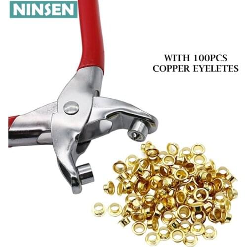 4MM Grommet Punch Pliers Shoes Hole Punch Clamp With 100 Eyeletes Buckles For Fabric,Paper,Bags Leather DIY Tool