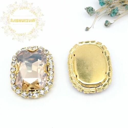 Champagne Rectangle Glass Crystal sew on rhinestones with Crystal buckle Diy wedding dress Mobile Accessories Free shipping