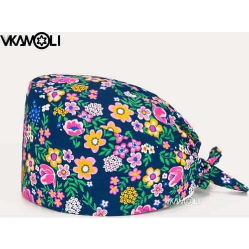 Adjustable cotton lab work cap pet shop cap Flower print women and mens scrubs cap Nursing Cap