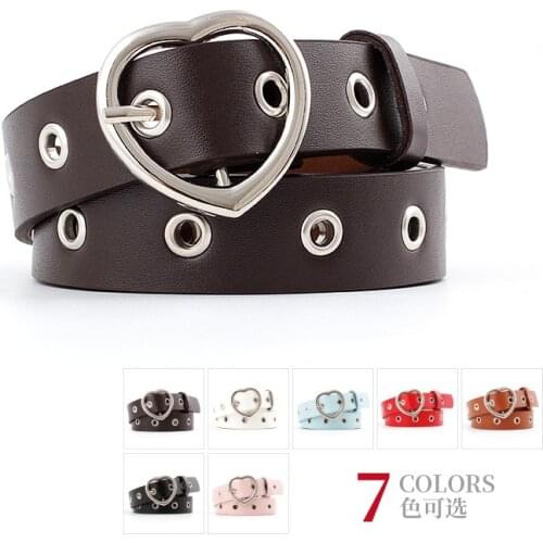 Womens heart-shaped pin buckle rivet PU Leather Belt 7 colors teen student fashion wild jeans waistband p87