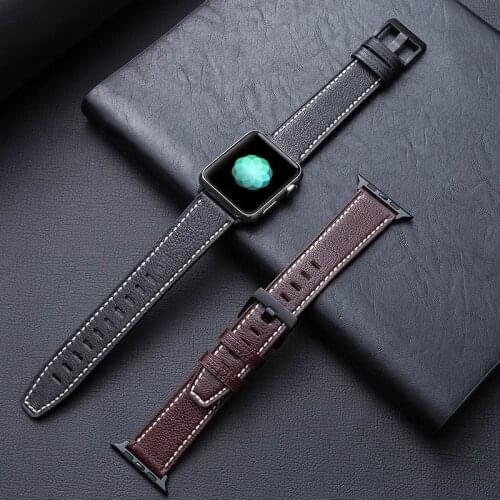 Genuine Cow Leather Strap for Apple Watch Bands 44mm 42mm 40mm 38mm Replacement iWatch Series 6 5 4 3 2 SE Samrt watch Wristband