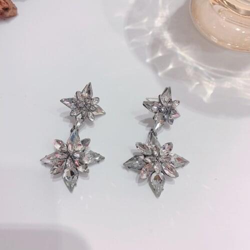 Luxury Crystal Flower Stud Earrings For Women New Fashion Elegant Rose Zircon Earrings