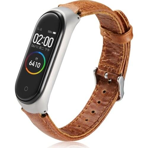 Luxury Crazy Horse Pattern Leather Strap for Xiaomi Mi Band 5 4 3 Watch Bracelet WristBand for MIband5 Clock Belt