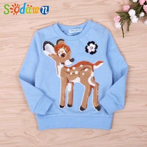 Sodawn 2021 Autumn Cartoon Animal Pattern Sequin Decoration Top For Girl Childrens Clothing Sweatshirts Kids Boy Clothes
