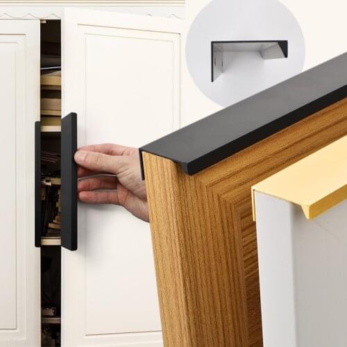 Modern Finger Edge Pull Handle Furniture Drawer Handles Hidden Cabinet Kitchen Drawer Dresser Handles Hardware Knobs Black Gold