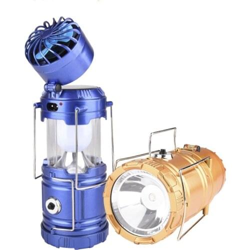 LED Solar Outdoor Camping Fishing Tent Lamp Portable Light Lantern Torch with Fan Foldaway Handles TB Sale