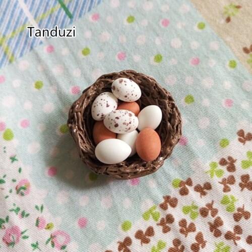 Tanduzi Cute Resin Nest With Eggs Set Moss Micro Landscape Ornaments Quail Eggs Pigeon Eggs Mini Bird Egg Home Decor