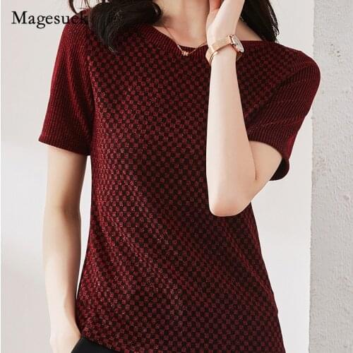 O Neck Slim Summer Short Sleeve Shirt Women Solid Plus Size Knitted Blouse Women 2021 Korean Fashion Ladies Tops Clothing 9444