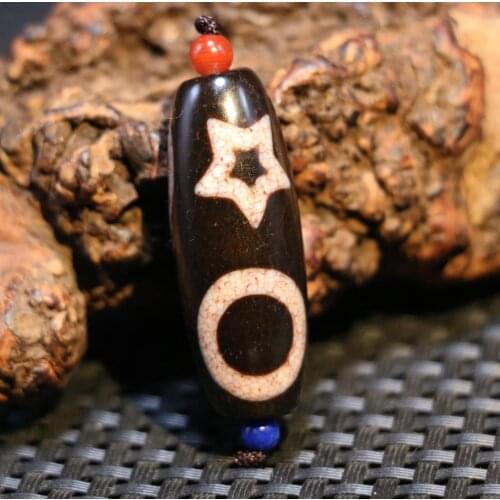 Treasure Magic Power Tibetan Old Agate Harmoinous Sun&Moon&Star totem dZi Bead Amulet 5AA Timestown UPD1209A