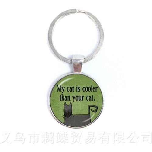 Cat Pet Vintage Keychains Glass Cabochon Animal Handmade Pendant Cat Lover Creative Gift Keyring