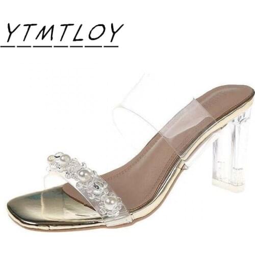 2021 PVC Jelly Sandals Crystal Open Toed High Heels Women Transparent Heel Sandals Slippers Pumps Zapato Mujer