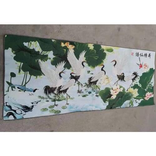 160x60cm/ Chinese silk embroidery painting - Beautiful Lotus Flowers and Cranes