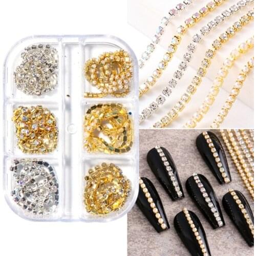 3D Nail Diamonds Chains Nail Art Supplies Metallic Nail Chains Glitter Shining Design Nail Jewels Decoration Accessories