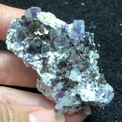 42.6gNatural mirage purple fluorite pyrite brass crystal mineral stone home decoration ring vein geology teaching QUARTZ GEM