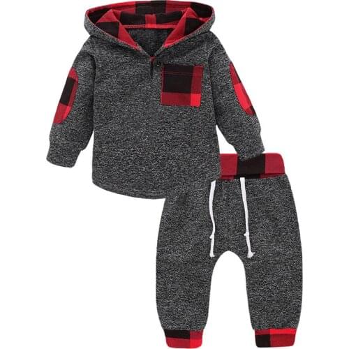 ARLONEET Toddler Kids Baby Boys Girls long sleeve Plaid Hooded suit Pullover Sweatshirt Tops Pants Outfits casual clothes CN25