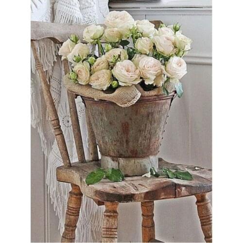 White rose vase diamond art painting chair floral mosaic embroidery picture puzzle rhinestones sticker home decor beadwork craft