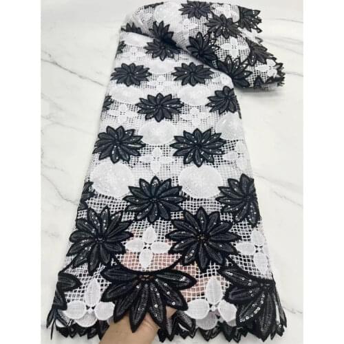Black and white dress cord lace for african party tissu guipure lace robe dentelle femme mesh fabric high quality 5yard