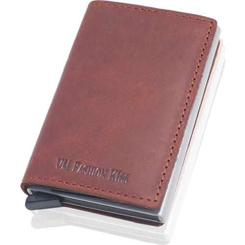 Credit Id Card Holder Wallets Crazy Horse Leather Rfid Security Minimalist Wallet Aluminum Box Wallet Business