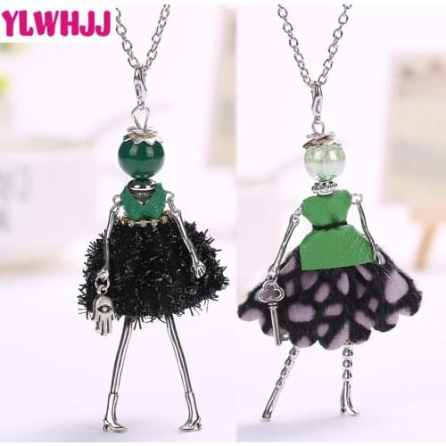 YLWHJJ brand new doll lovely women black dress long chain necklace & pendant girl fashion statement jewelry baby maxi pendant