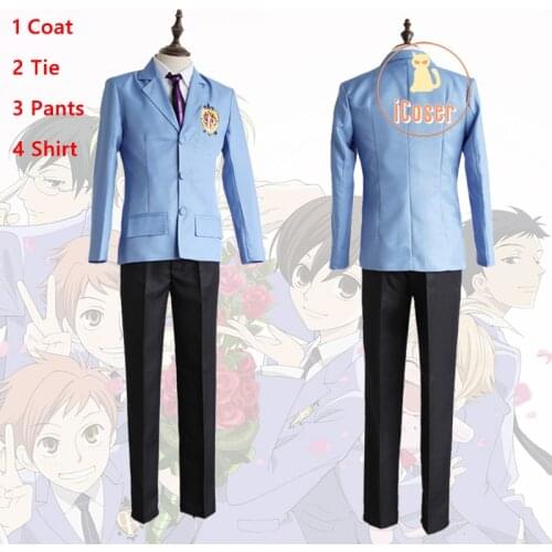 Ouran High School Host Club Cosplay Uniform School Girl Boy Haruhi Kyoya Hikaru Takashi Uniform Cosplay Costume Blue Suit