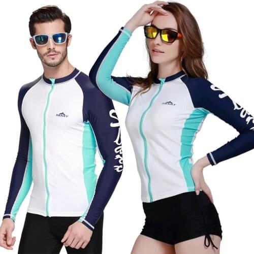 2017 New Hot Lovers' Long Sleeve Swimwear Rash Guard Men Women Basic Skins Tees Tops Man Woman Zipper Diving Swimming T-Shirt