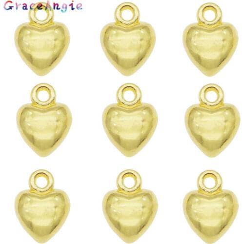 GraceAngie 30-40pcs 9*7mm Cute Gold Tiny Heart Charms Pendant Women Bracelet Keychain Necklace Earring DIY Accessory Decor