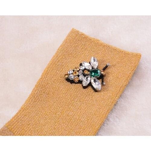 Gtglad 1pair New Arrived Korean Style Fashion Glitter Socks Women Spring rhinestones bee Gem Candy Color Hand-made Socks