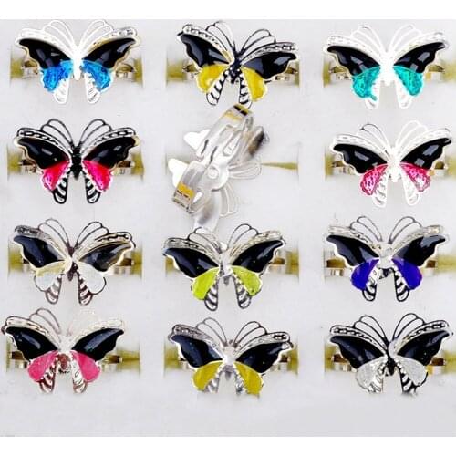 Imixlot Delicate Fashion Wholesale 5pcs Lots Jewellery Adjustable Change Color Butterfly Silver Color Plated Mood Rings