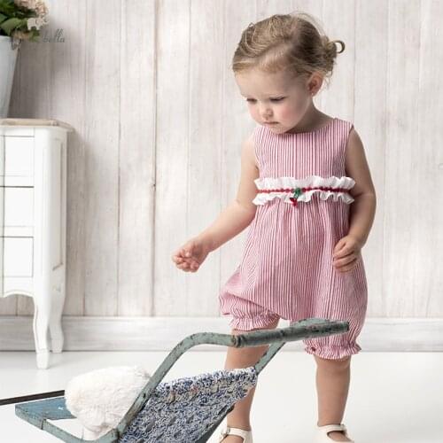 DB16853 dave bella summer new born baby girls fashion cartoon striped jumpsuits infant toddler clothes children romper 1 piece