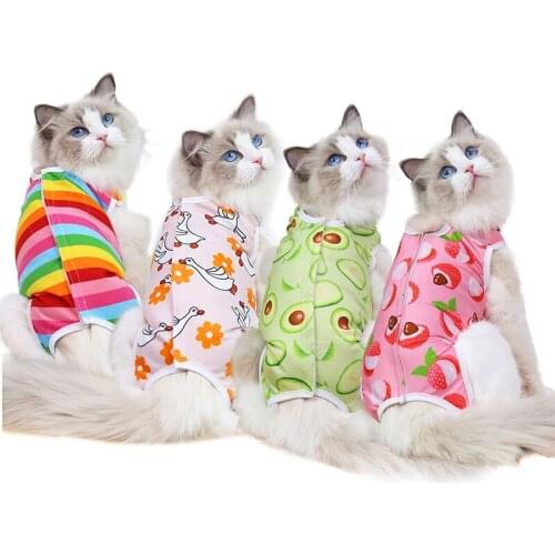 Cat Surgery Recovery Suit Printed Sleeveless Pet Tops Shirt Back Hook & Loop Closure Breathable Costume for Dog SCIE999