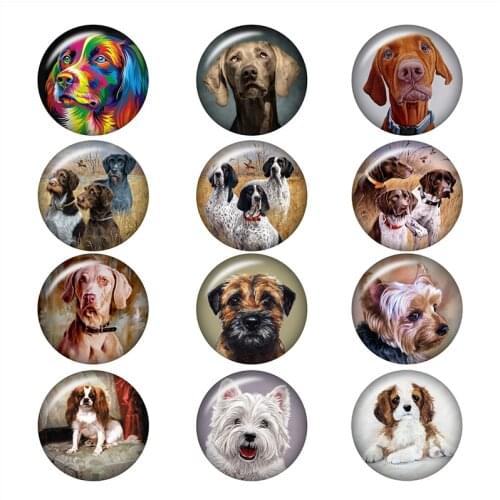 Love dog glass snap button Round photo glass cabochon demo flat back Making findings 12mm/18mm/20mm/25mm A6759