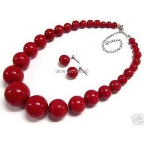 Fashion free shipping beautiful 6-14mm red artificial coral round beads necklace earring chains tower jewelry 18inch BV01